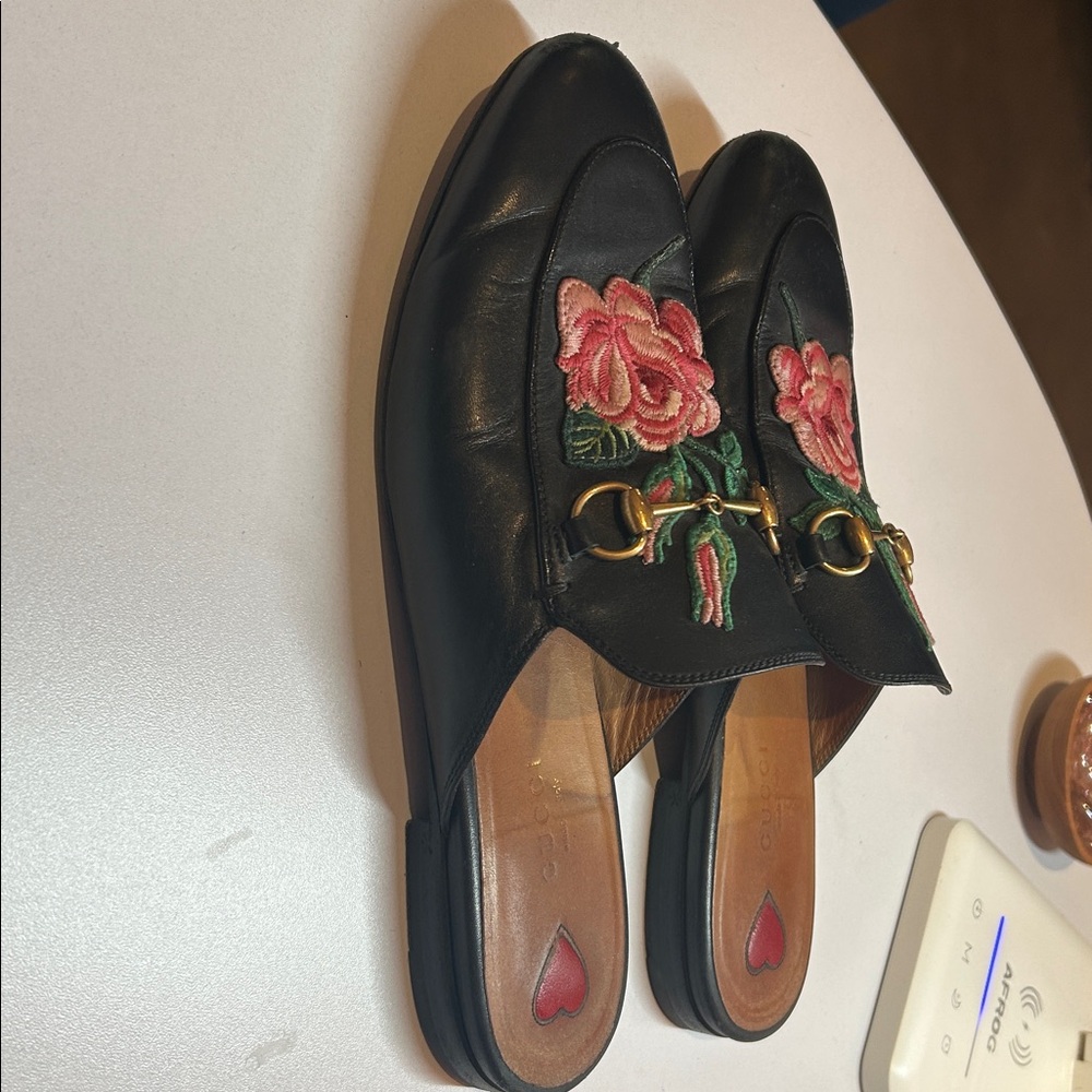Black Floral Embroidered Women's Mules - Picture 5 of 8